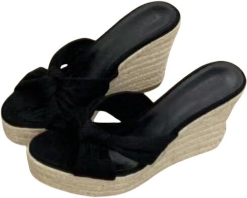 Women's fashionable platform wedge wedge slippers with bow tie design, suitable for outdoor daily wear in Kuwait