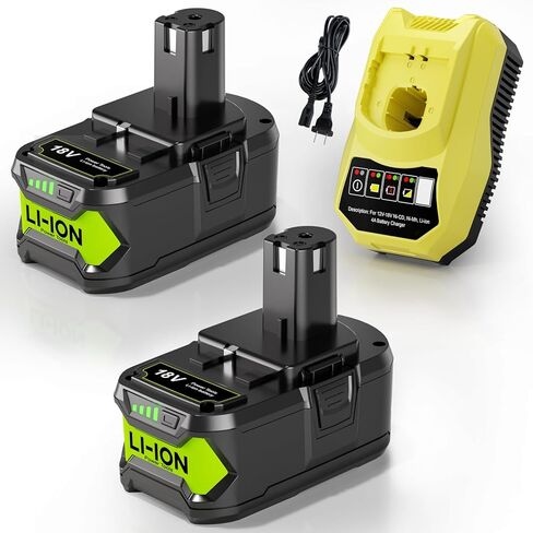 2-Pack 8.0Ah Replacement for Ryobi 18V Battery and Charger Combo, Compatible with ONE+ 18V Lithium Battery P102 P103 P104 P105 P107 P108 P109 P122 P190 PBP004 PBP005 RB18L50 Cordless Power Tools in Kuwait