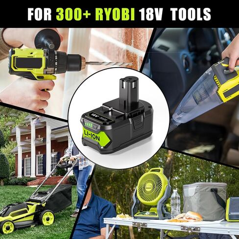 2-Pack 8.0Ah Replacement for Ryobi 18V Battery and Charger Combo, Compatible with ONE+ 18V Lithium Battery P102 P103 P104 P105 P107 P108 P109 P122 P190 PBP004 PBP005 RB18L50 Cordless Power Tools in Kuwait