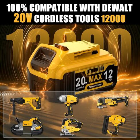 12.0Ah Replacement for Dewalt 20V MAX Battery Compatible with 20 Volt High Capacity Batteries DCB201 DCB203 DCB204 DCB205 DCB206 DCD DCF DCG Series Cordless Power Tools (2Pack) in Kuwait
