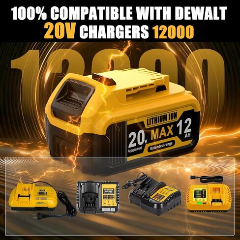 12.0Ah Replacement for Dewalt 20V MAX Battery Compatible with 20 Volt High Capacity Batteries DCB201 DCB203 DCB204 DCB205 DCB206 DCD DCF DCG Series Cordless Power Tools (2Pack) in Kuwait