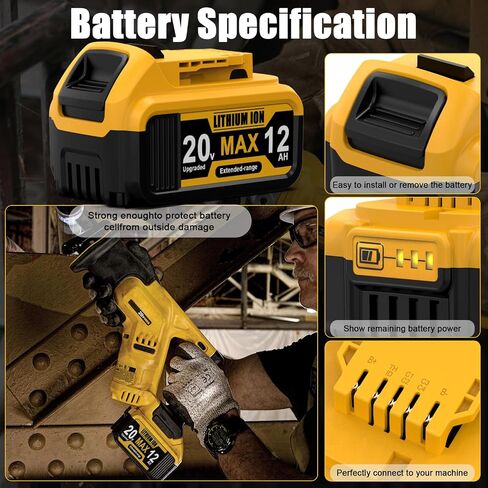 12.0Ah Replacement for Dewalt 20V MAX Battery Compatible with 20 Volt High Capacity Batteries DCB201 DCB203 DCB204 DCB205 DCB206 DCD DCF DCG Series Cordless Power Tools (2Pack) in Kuwait