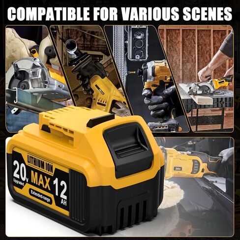 12.0Ah Replacement for Dewalt 20V MAX Battery Compatible with 20 Volt High Capacity Batteries DCB201 DCB203 DCB204 DCB205 DCB206 DCD DCF DCG Series Cordless Power Tools (2Pack) in Kuwait