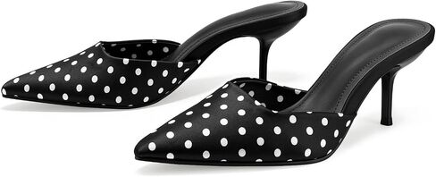 baobeijiadao Pointed Toe Heels for Women Polka Dot Heeled Mules Backless Pumps Satin Heeled Sandals Womens Stiletto Heel Shoes Evening Party Wedding in Kuwait