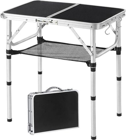 Small Folding Table 2 Foot, Portable Camping Table with Mesh Holders,Lightweight Aluminum Adjustable Height, with Carry Handle for Camping Picnic Indoor Outdoor, White 24 x 16 inch (3 Heights） in Kuwait