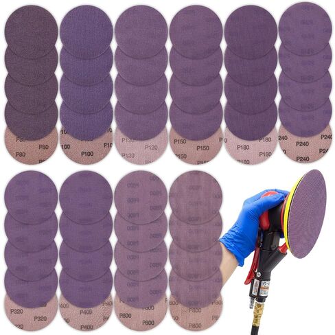 50 Pcs 5 Inch Purple Ceramic Mesh Sanding Discs, Hook and Loop Anti-Clog Net Sandpaper for Random Orbital Sander, Dustless Sanding Pads for Wood, Paint, Metal, Drywall, 80-800 Grit in Kuwait