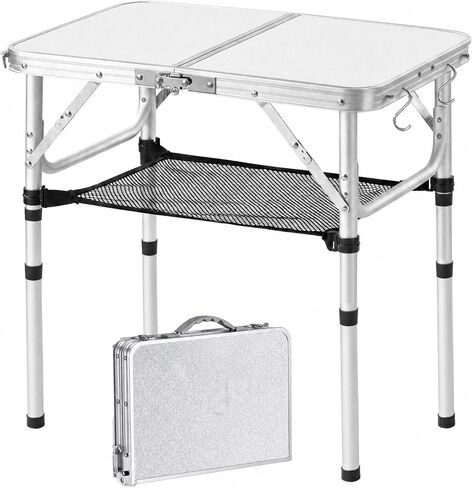Small Folding Table 2 Foot, Portable Camping Table with Mesh Holders,Lightweight Aluminum Adjustable Height, with Carry Handle for Camping Picnic Indoor Outdoor, White 24 x 16 inch (3 Heights） in Saudi Arabia