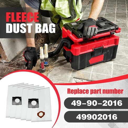 Fleece Dust Bag Milwaukee Packout Wet Dry Vac 0960-20 0970-20 for 49902016 | Disposable fleece vacuum dust bags fit Milwaukee cordless packout vac, replace 49-90-2016 49902016 in Kuwait