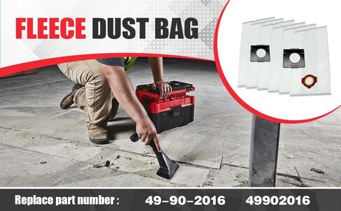 Fleece Dust Bag Milwaukee Packout Wet Dry Vac 0960-20 0970-20 for 49902016 | Disposable fleece vacuum dust bags fit Milwaukee cordless packout vac, replace 49-90-2016 49902016 in Kuwait