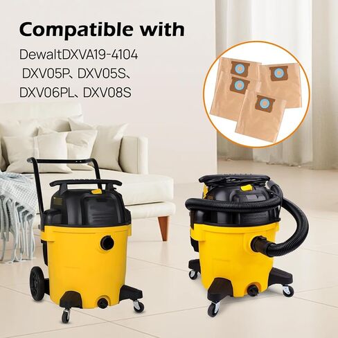 4 Pack DXVA19-4104 Replacement Dust Bags for DEWALT 5, 6, 8 Gallon Wet Dry Shop Vacuums, Compatible with DXV05P, DXV06PL, DXV08S Models in Kuwait