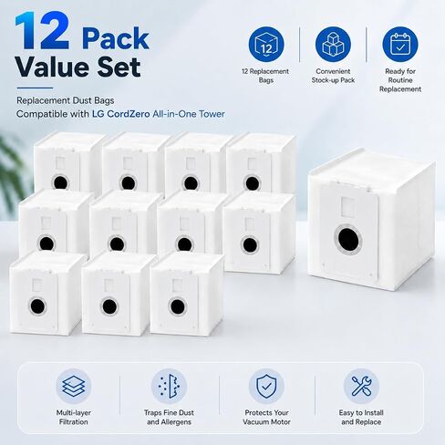 for lg vacuum bags cordzero cord zero all in one tower auto empty disposable dust bag cordless stick vacuum a949ktms a939kbgs a938kbgs a937kgms a931kwm cordzero vacuum parts replacement in Kuwait