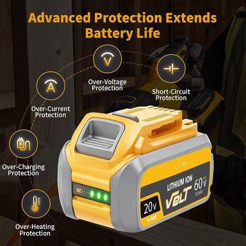 2Pack 9000mAh Replacement for Dewalt 60V FlexVolt Battery Compatible with Dewalt 20V 60 Volt Max Battery DCB609 DCB200 DCB606 DCB612 DCB206 DCB201DCB203 DCB204 DCB206 DCB207 DCB209 with LED Indicator in Kuwait