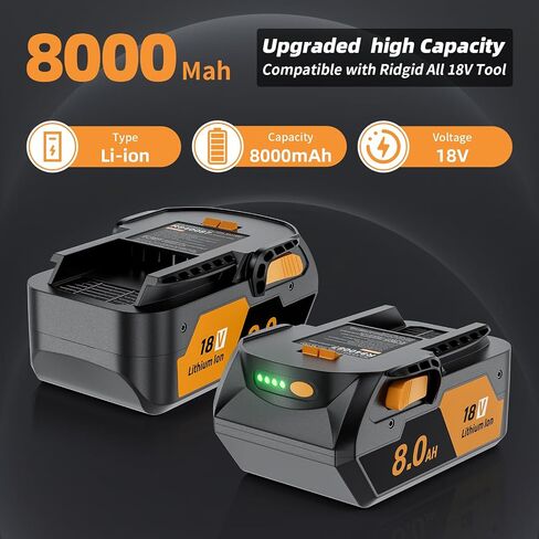 2 Pack 8.0Ah 18V Battery Replacement for Ridgid 18V Battery Compatible with R840087 R840086 R840085 R840083 R840089 AC840085 AC840086 AC840087P AC840089 Cordless Tools in Kuwait