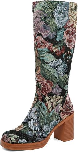 Women’s Knee High Boots Square Toe Chunky Heel with Zipper Boots in Kuwait