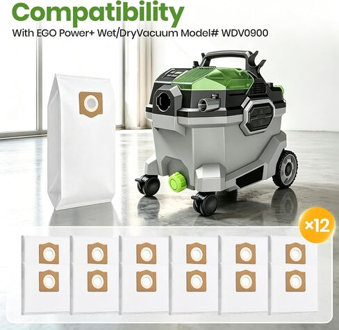 12 Pack Replacement for EGO Power+ Dust Bags, AVG0905 Filter Bags | Compatible with EGO 9 Gallon Cordless Wet/Dry Vacuum WDV0900 in Kuwait
