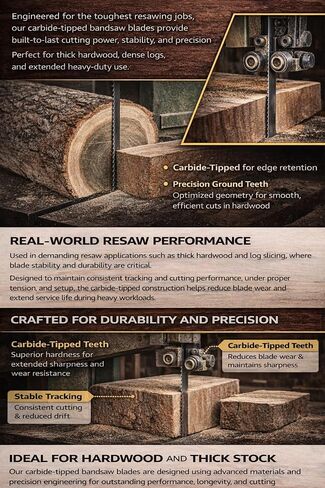 Dark Stone 150" x 1" Carbide-Tipped Resaw Bandsaw Blade, 2 TPI Hook Tooth – Long-Life Carbide Teeth for Hardwood Resawing, Heavy-Duty Professional Use | Model DS23453 in Kuwait