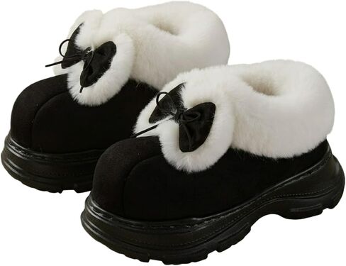 Platform Snow Boots for Women, Faux Fur Lined Slip On Mules, Soft Suede Warm Winter Slippers, Lightweight Cushioned Sole Outdoor Shoes for Ladies in Kuwait