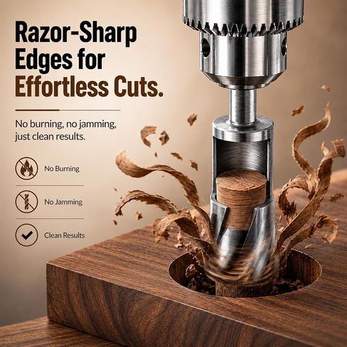 6 Pcs Deep Plug Cutter Set for Woodworking Dowel Cutters & Metal Steel Tenon 3/8", 1/2", 5/8", 3/4", 7/8", 1" with Wooden Case in Kuwait