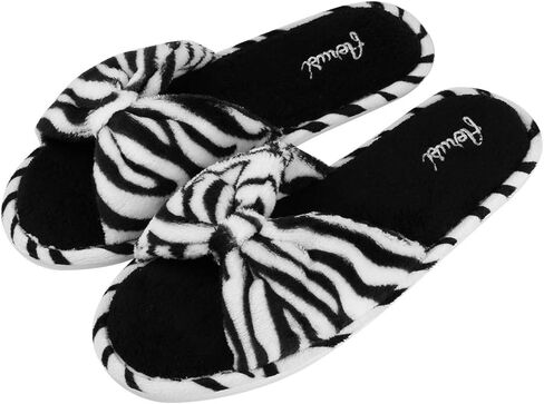 Winter Comfy Fuzzy Slippers for Women with Cute Bow Strap Open Toe Indoor Outdoor Warm Soft Shoes in Kuwait
