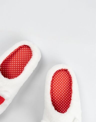 Hello Kitty White Mule Slippers | Fluffy Indoor Footwear with 3D Ears & Bow | Cartoon Character Face Design for Women | Soft Slippers for Home Merch in Kuwait