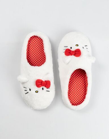 Hello Kitty White Mule Slippers | Fluffy Indoor Footwear with 3D Ears & Bow | Cartoon Character Face Design for Women | Soft Slippers for Home Merch in Kuwait