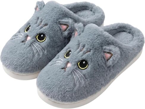Cute Cartoon Cat Animal Slippers for Women Men, Plush Warm Fuzzy Slippers | Faux Rabbit Fur, Non-Slip, Lightweight House Shoes, Indoor Outdoor, Ideal Family & Guest in Kuwait
