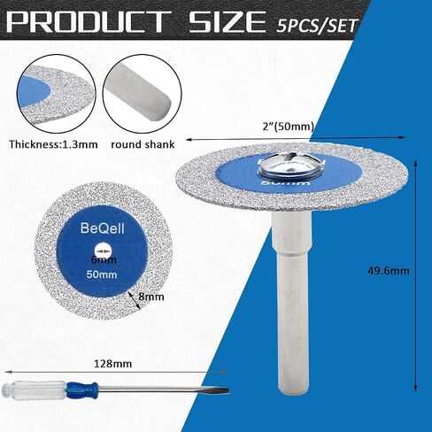 Diamond Mini Glass Saw Blade,BeQell 5pcs 2" Glass Cutting Disc Wheel Mini Carving Disc with Round Shank for Glass Jade Crystal Wine Bottle Ceramic Tile (50mm) in Kuwait