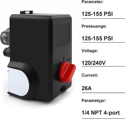 Pressure Switch Air Compressor For 125-155 PSI Range 120/240V 26A Rating and 1/4" NPT 4-port Manifold 12AC2FAER 034-0184 in Kuwait