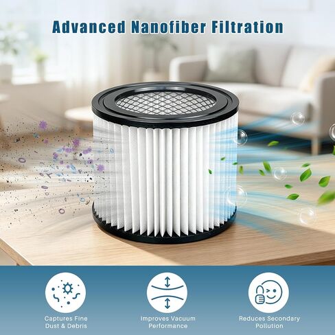 90398 Shop Vac Filter Replacement Type AA Cartridge Fits Most 4 Gallon | Smaller Wet/Dry Vacuums, Reusable Nanofiber Filter, 2 Pack with Foam Sleeves in Kuwait