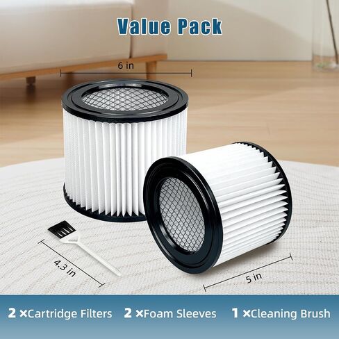 90398 Shop Vac Filter Replacement Type AA Cartridge Fits Most 4 Gallon | Smaller Wet/Dry Vacuums, Reusable Nanofiber Filter, 2 Pack with Foam Sleeves in Kuwait