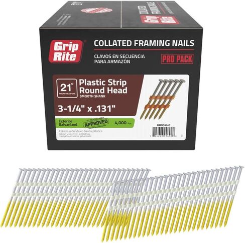 Grip-Rite GR034HG Round Head 3-1/4-Inch by .131-Inch by 21 Degree Paper Collated Hot-Dip-Galvanized Framing Nail (4,000 per Box) in Kuwait