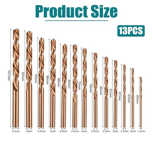 13pcs M35 HSS Twist Drill Bits, Twist Metal Drill Bits Set for Hardened Metal, High Hardness Straight Shank Cobalt High-Speed Steel Straight Shank for Hardened Stainless Steel 1.5-6.5mm in Kuwait