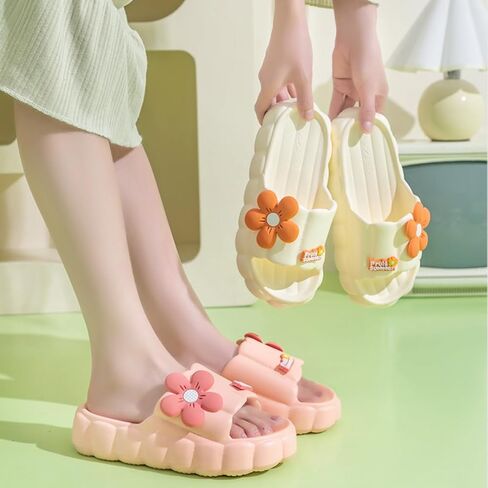 Cloud Slides for Women Cute Pink Flower Thick Sandals Bathroom Open To Slides Non-Slip Lightweight Summer Outdoor in Kuwait