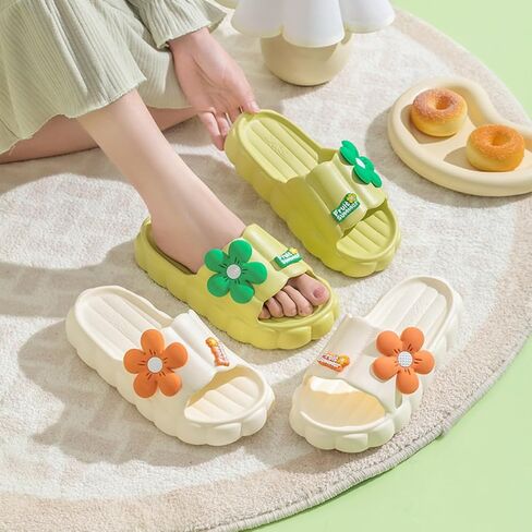 Cloud Slides for Women Cute Pink Flower Thick Sandals Bathroom Open To Slides Non-Slip Lightweight Summer Outdoor in Kuwait