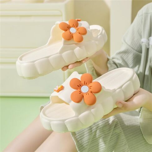 Cloud Slides for Women Cute Pink Flower Thick Sandals Bathroom Open To Slides Non-Slip Lightweight Summer Outdoor in Kuwait