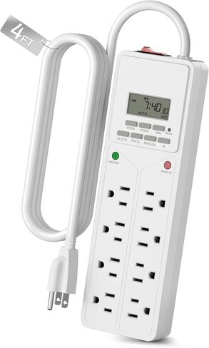 BN-LINK 8 Outlet Surge Protector with 7-Day Digital Timer (4 Outlets Timed, 4 Outlets Always On) - White in Saudi Arabia