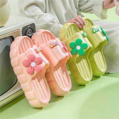 Cloud Slides for Women Cute Pink Flower Thick Sandals Bathroom Open To Slides Non-Slip Lightweight Summer Outdoor in Kuwait