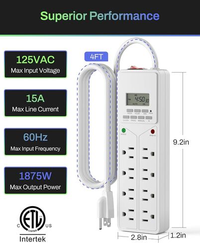BN-LINK 8 Outlet Surge Protector with 7-Day Digital Timer (4 Outlets Timed, 4 Outlets Always On) - White in Saudi Arabia