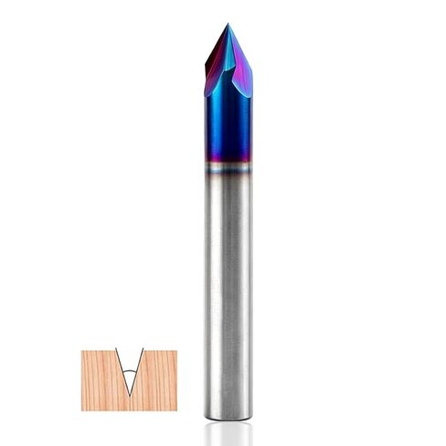 3-Flute 60 Degree V Groove Router Bit,1/4 Inch Shank Nano Blue Coated Carbide V-Groove Engraving Bit,0.005" Tip Width 2" Total Length Woodworking Sign Making Carving Cutter in Kuwait