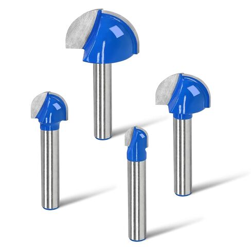 4pcs Carbide-Tipped Core Box Router Bit Set with 1/4" Shank for Woodworking, Round Nose Groove Router Bits - 5/16, 1/2, 3/4, 1 Inch Cutting Diameters in Kuwait