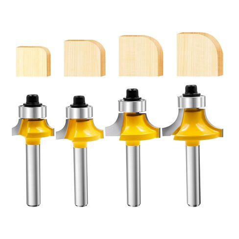 1/4" Shank Roundover Router Bit Set 4Pcs, Radius in 1/8", 3/16", 1/4", 5/16" with Bearing Guide, Carbide Edging Cutter for Woodworking CNC Router Molding Profiling in Kuwait
