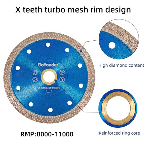 GoYonder 4.5" Diamond Tile Blade for Angle Grinder, Super Thin Diamond Saw Blade Grinder Blades for Wet Dry Cutting, Diamond Blade for Cutting Ceramic, Porcelain, Tiles, Granite, Marbles in Kuwait