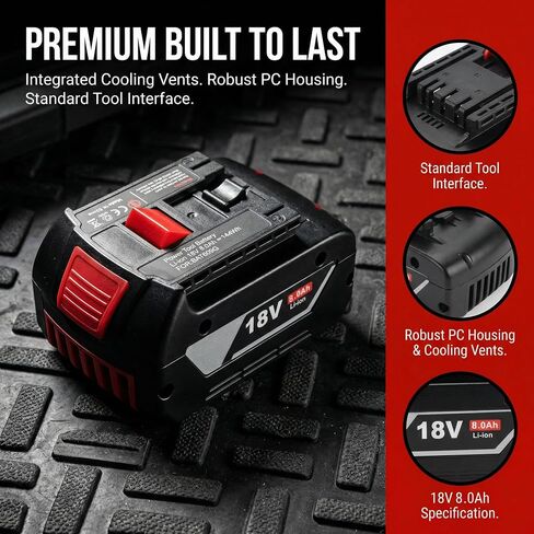 2-Pack 18V 8.0Ah Lithium-Ion Cordless Tool Battery Packs, Replacement for Bosch 18V BAT609 BAT612 BAT618, Fit Drill & Power Tools for Home DIY & Professional Users in Kuwait