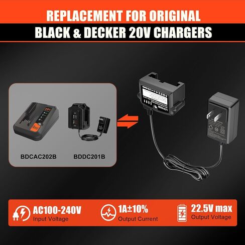 LCS1620B Replacement for Black and Decker 20V Battery Charger BDDC201B, BDCAC202B, Compatible with Black + Decker 20 Volt Lithium Batteries LB2X4020 LB2X4020-OPE LBD1520S LDB2020S LBXR20 LBXR2020APB in Kuwait