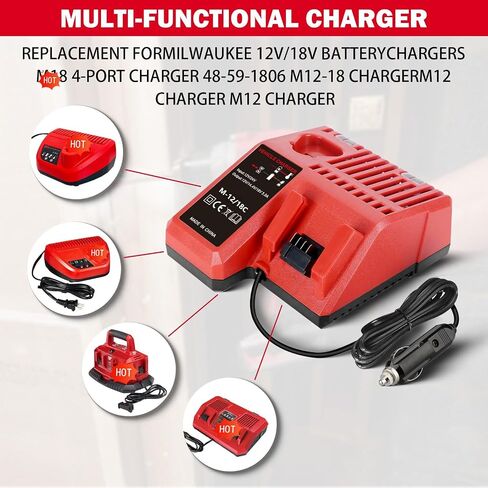 Car Charger for M18 & for M12 Multi Voltage for Milwaukee 12V-18V Battery, Battery Charger for C12 B C12 BX 48-59-1812 48-11-2420 48-11-1815 48-11-1840 48-11-1841 48-11-1850 in Kuwait