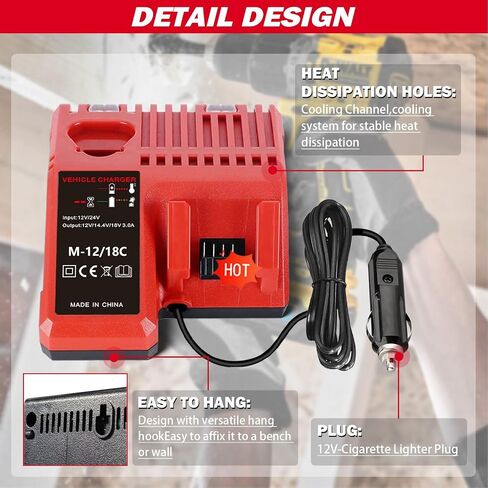 Car Charger for M18 & for M12 Multi Voltage for Milwaukee 12V-18V Battery, Battery Charger for C12 B C12 BX 48-59-1812 48-11-2420 48-11-1815 48-11-1840 48-11-1841 48-11-1850 in Kuwait