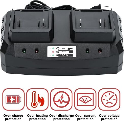 21v Battery Dual Port Quick Charger Base: Quick Charge Dual Rapid Charger Compatible with 21v Lithium-Ion Battery Electric Tools, Outdoor Garden Tools (Black 2 Port) in Kuwait