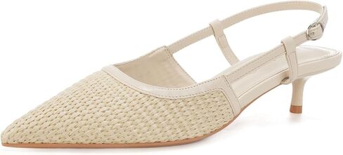 Women's Woven Pointed Toe Pumps Low Kitten Heels Faux Rattan Shoes | 1.3 Inch, Slingback, All-Day Comfort, Adjustable Buckle Strap, Dressy Shoes, Wedding, Party, Business, Casual in Kuwait