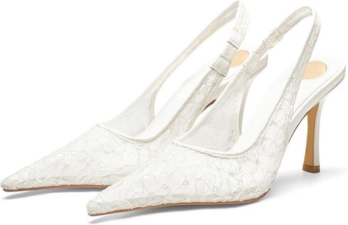 Women's Lace Mesh Slingback Heels Closed Pointed Toe Wedding Pumps 4" Stilettos Kitten Heeled Sandals for Party Evening Bridal Dress Shoes in Kuwait