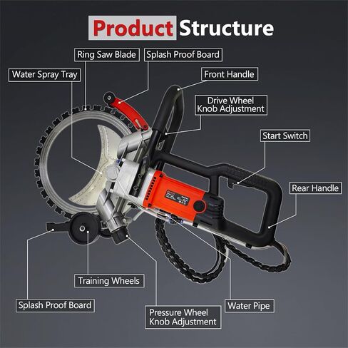 3200W 110V 16 inch Electric Concrete Ring Cutting Saw | ax Cutting Depth 11.4 inch with 2 Blades & Smart Water Pump, Power Circular Saws Brick Walls, Cement Blocks and Marble in Kuwait